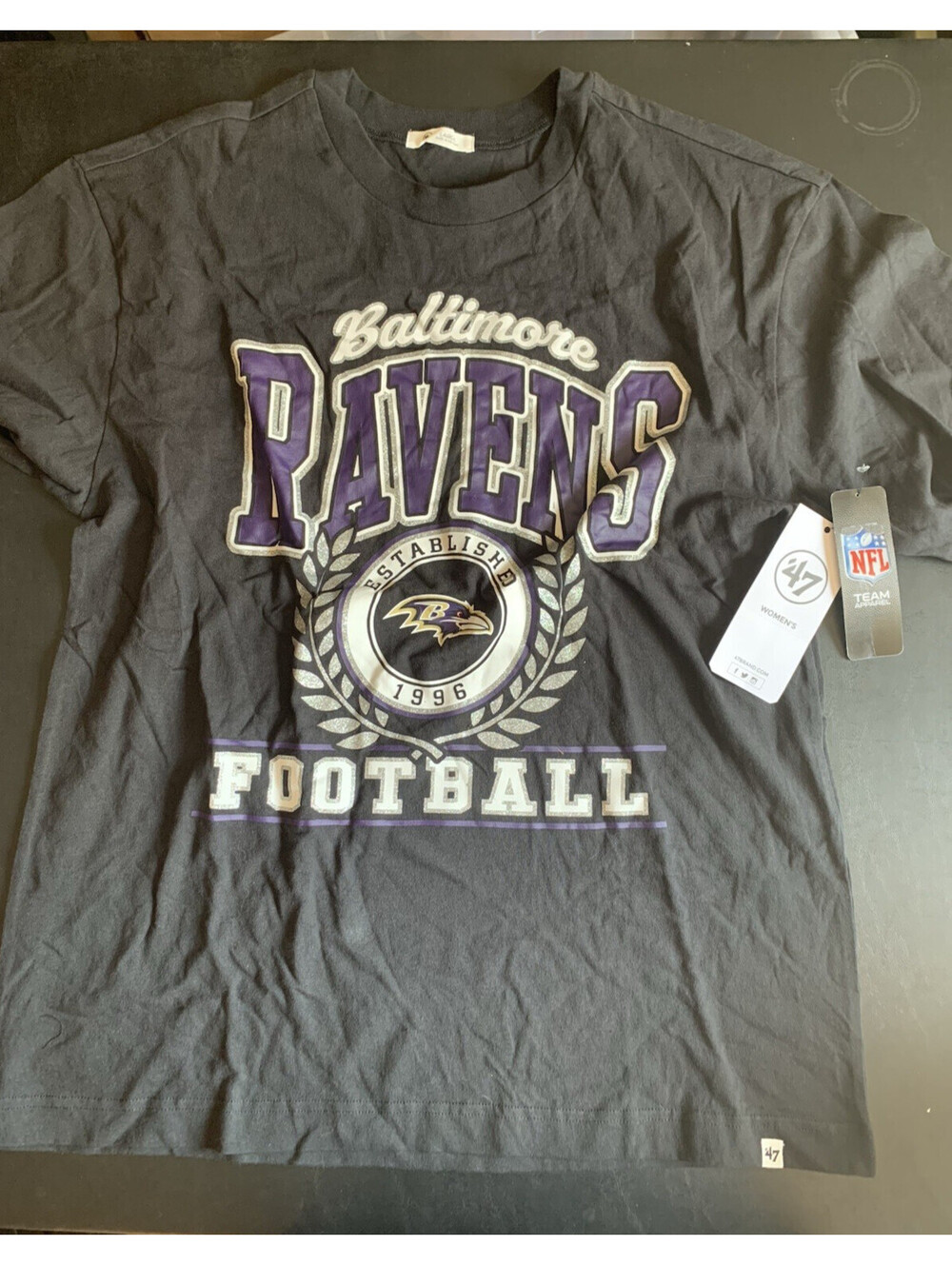 47 NFL Baltimore Ravens Football Tee Shirt Black Large Women New With Tags